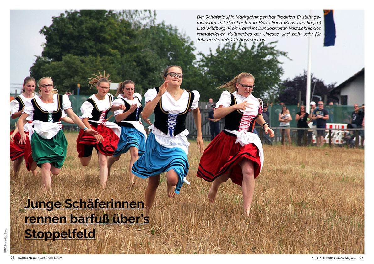 hochblau Magazin 1/2019 - Auszug Seiten 26-31: Region: Barfuss über's Stoppelfeld. Der Schäferlauf in Markgröningen. | © hochblau Verlag Hans-Jörg Ernst